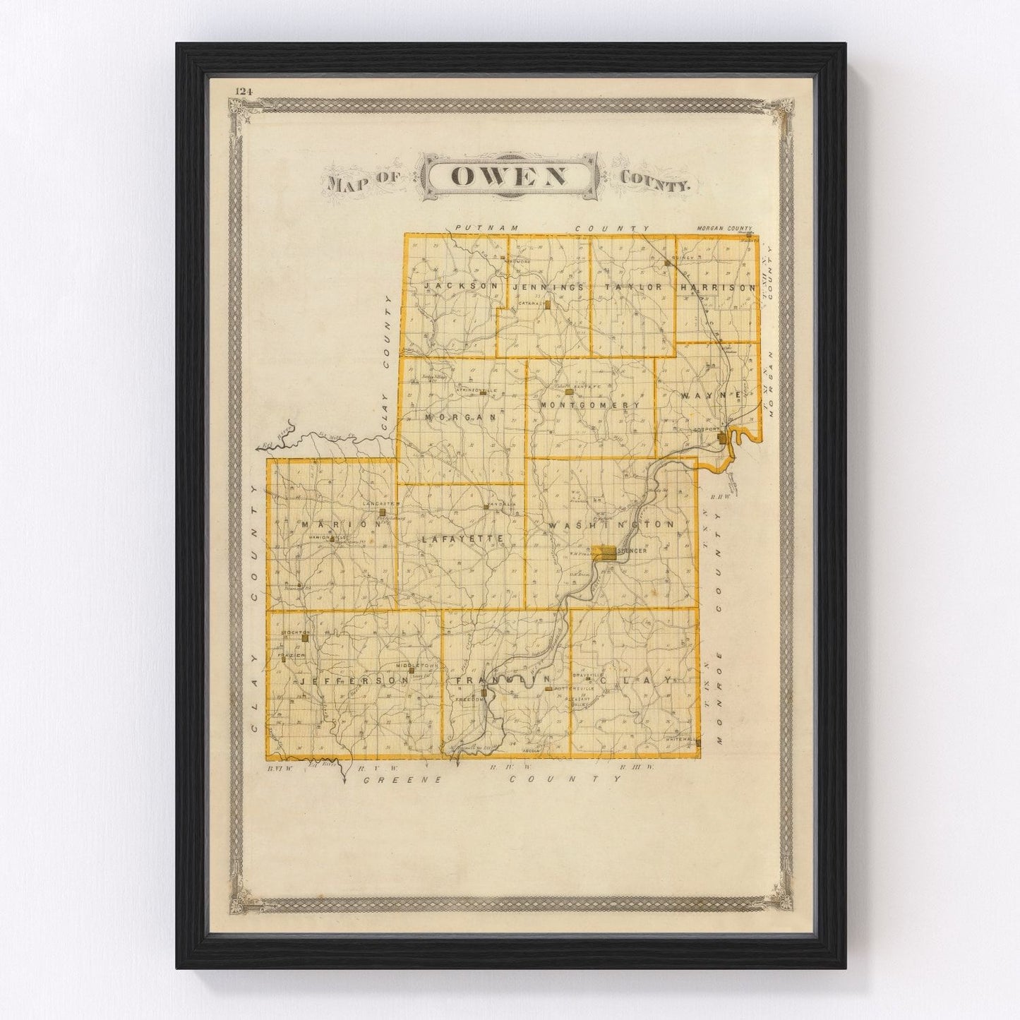 Vintage map of Owen County, Indiana, 1876
