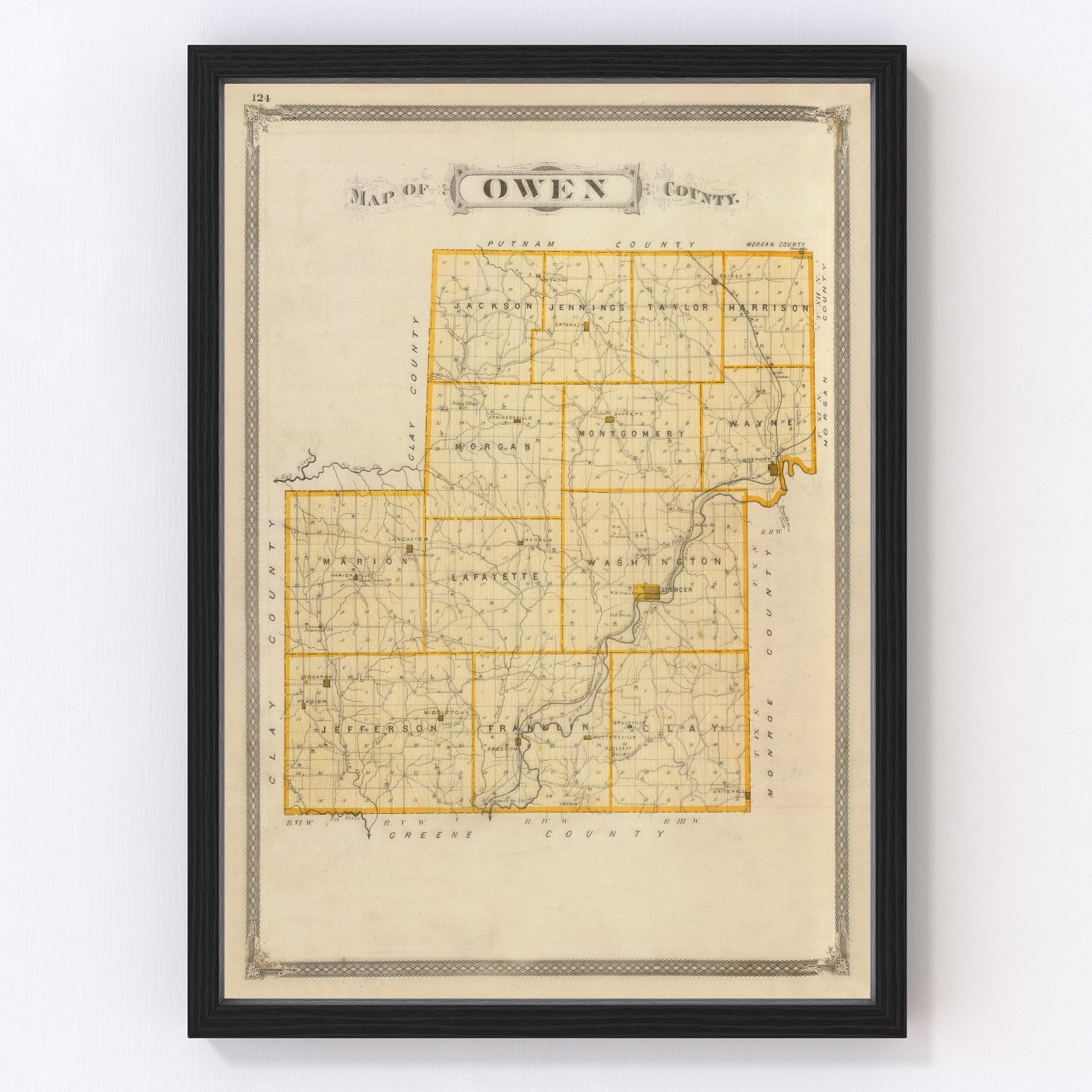 Vintage map of Owen County, Indiana, 1876