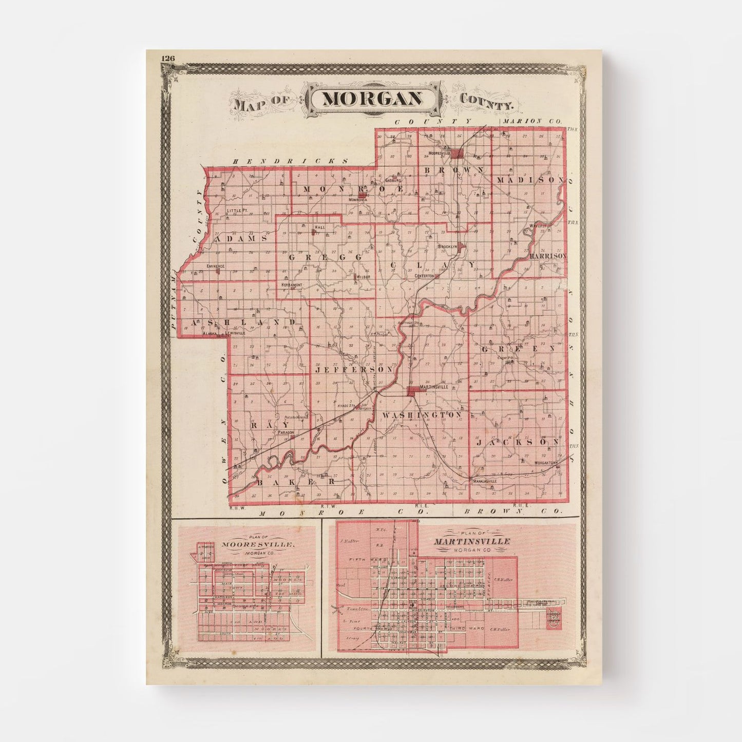 Vintage Map of Morgan County, Indiana, 1876