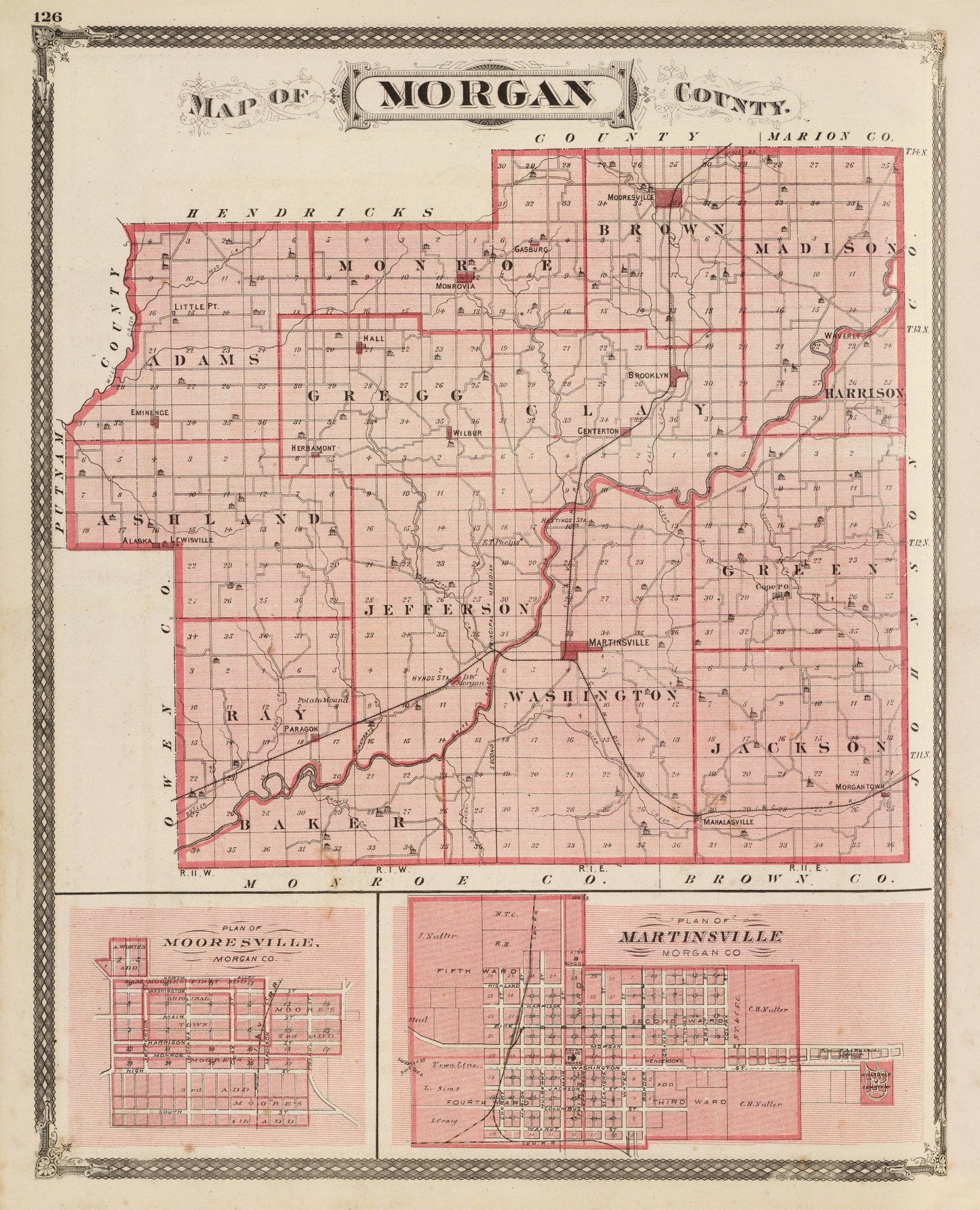 Vintage Map of Morgan County, Indiana, 1876