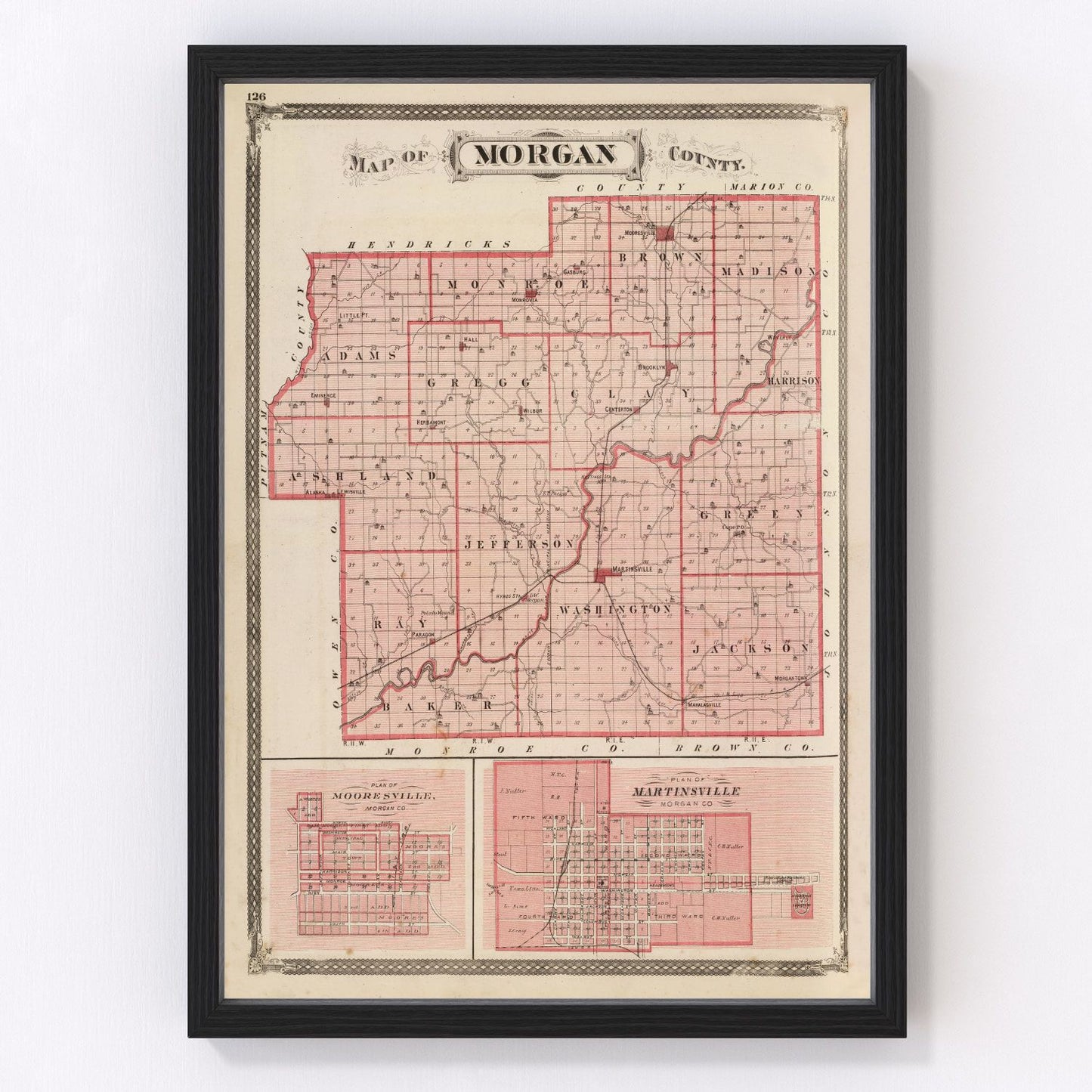 Vintage map of Morgan County, Indiana, 1876