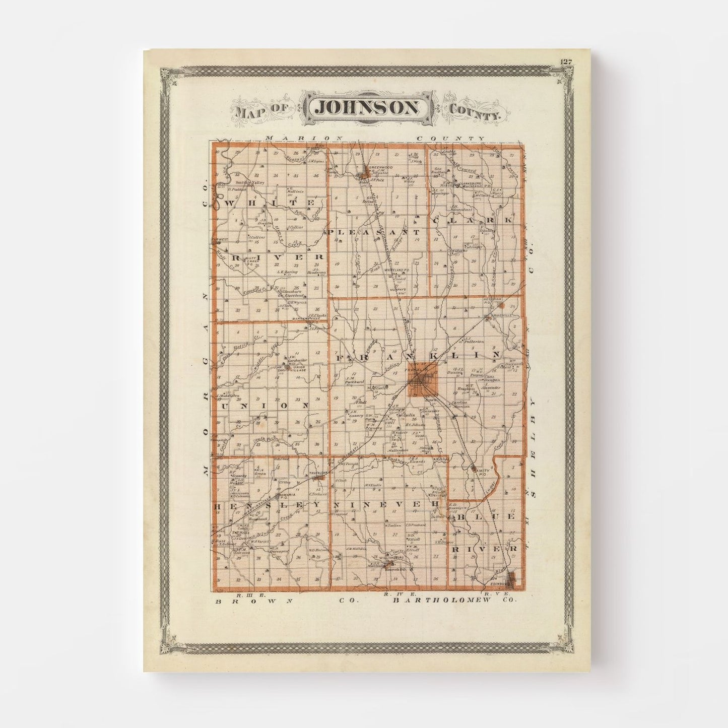 Vintage Map of Johnson County, Indiana, 1876