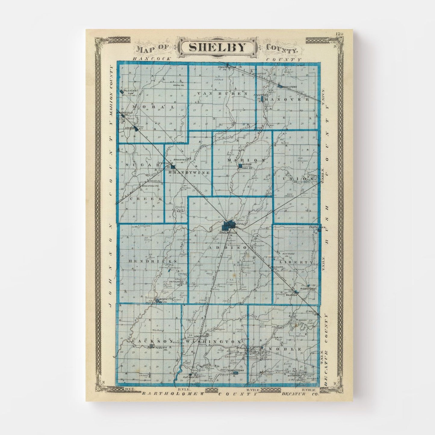 Vintage Map of Shelby County, Indiana, 1876