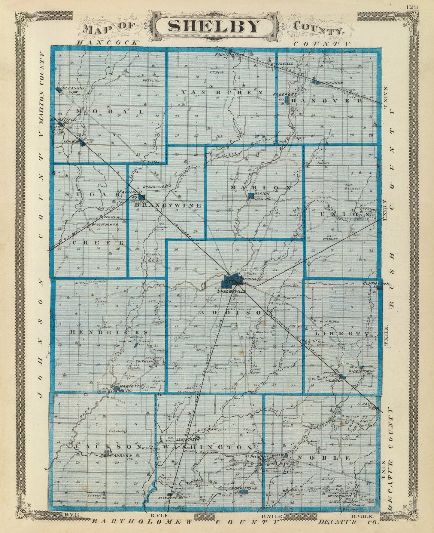 Vintage Map of Shelby County, Indiana, 1876