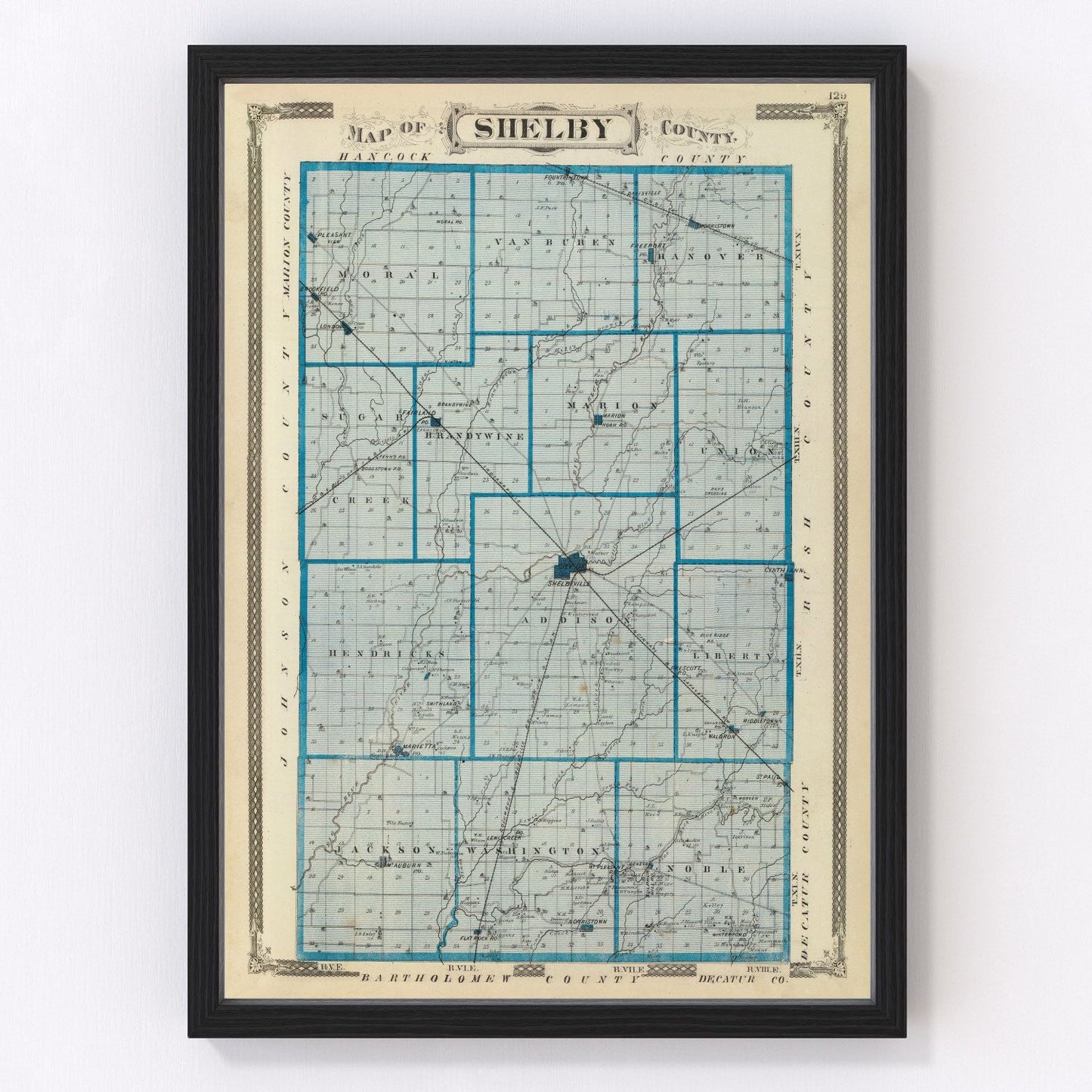 vintage map of Shelby County, Indiana, 1876