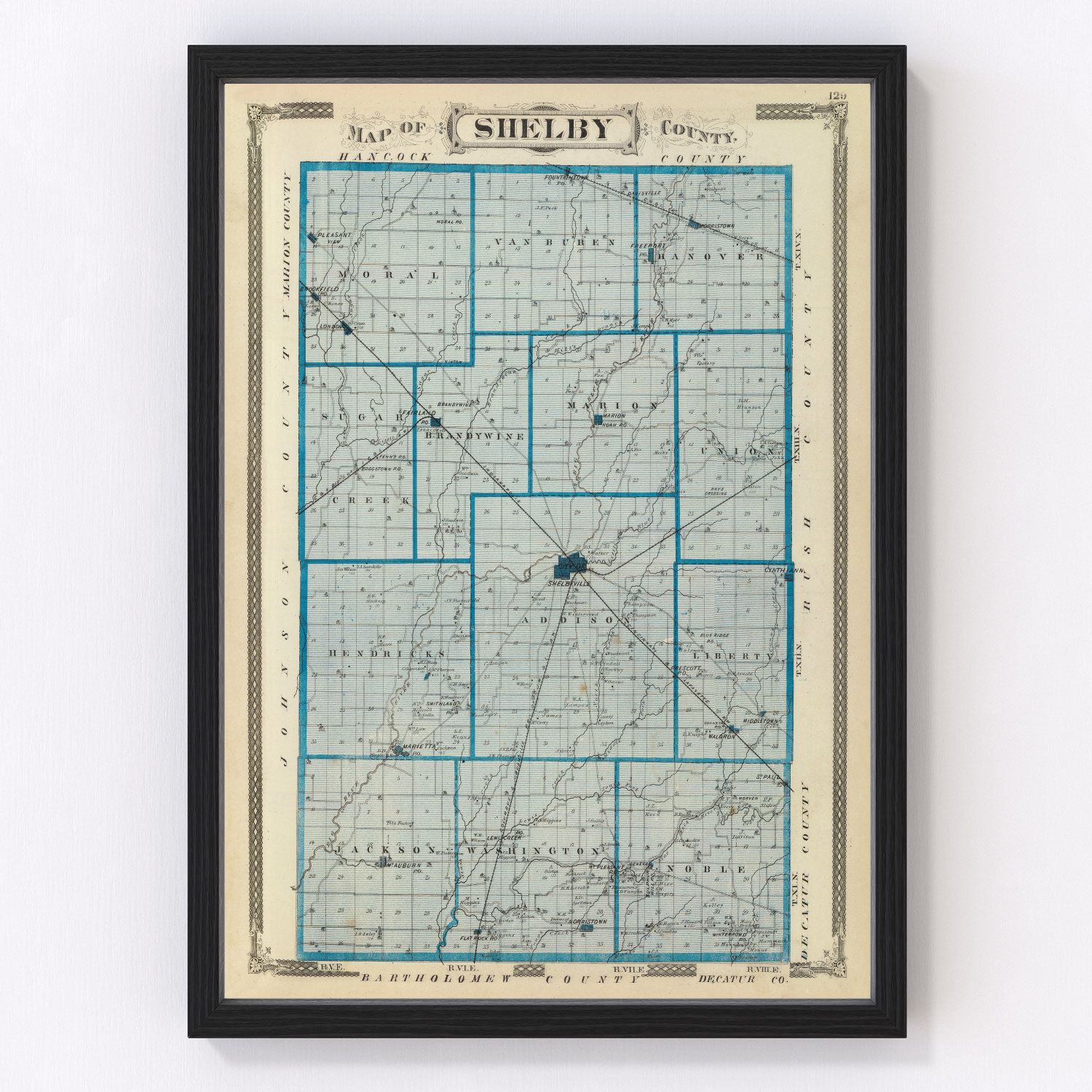 vintage map of Shelby County, Indiana, 1876