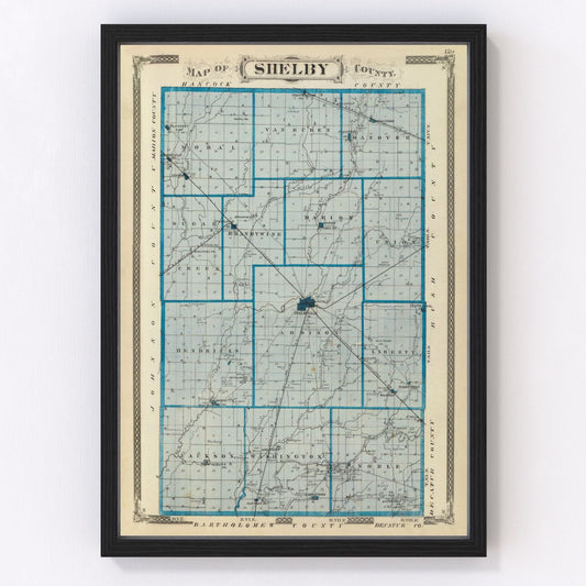 vintage map of Shelby County, Indiana, 1876