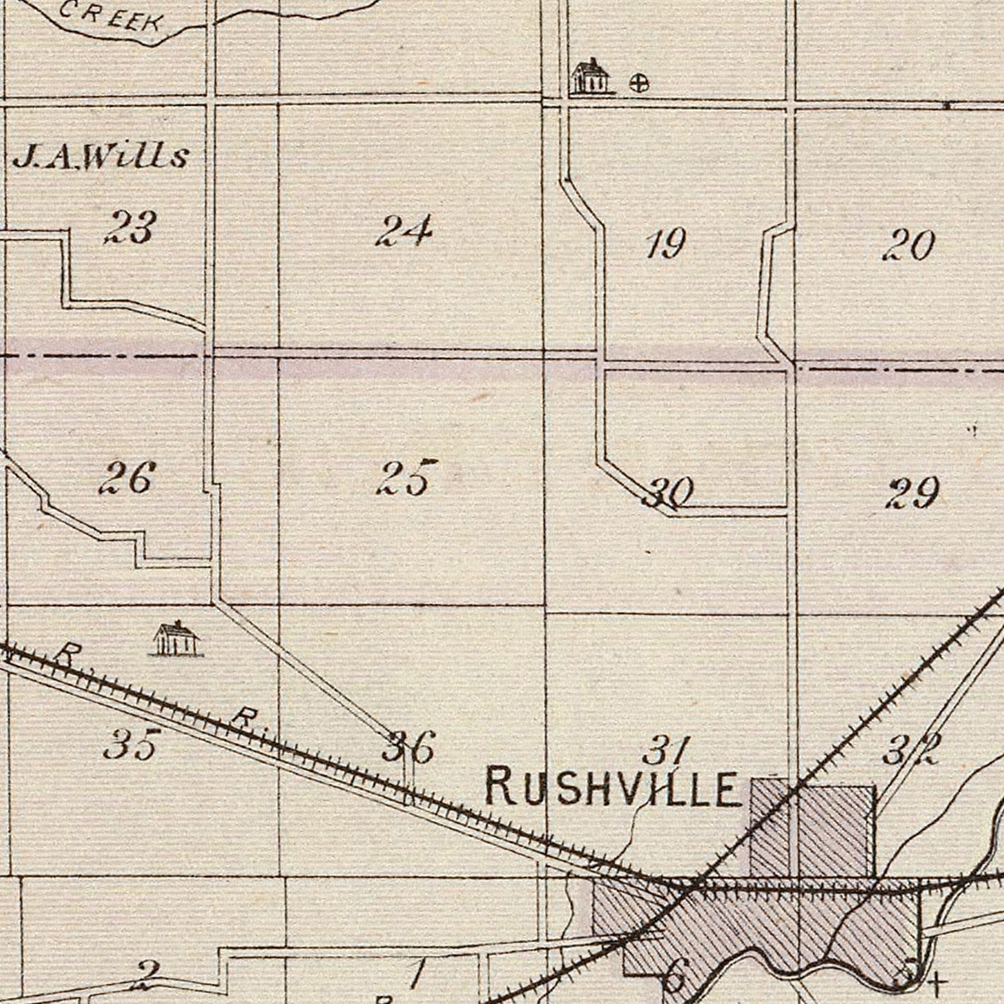 Vintage Map of Rush County, Indiana, 1876