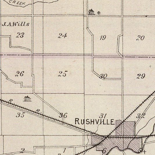 Vintage Map of Rush County, Indiana, 1876
