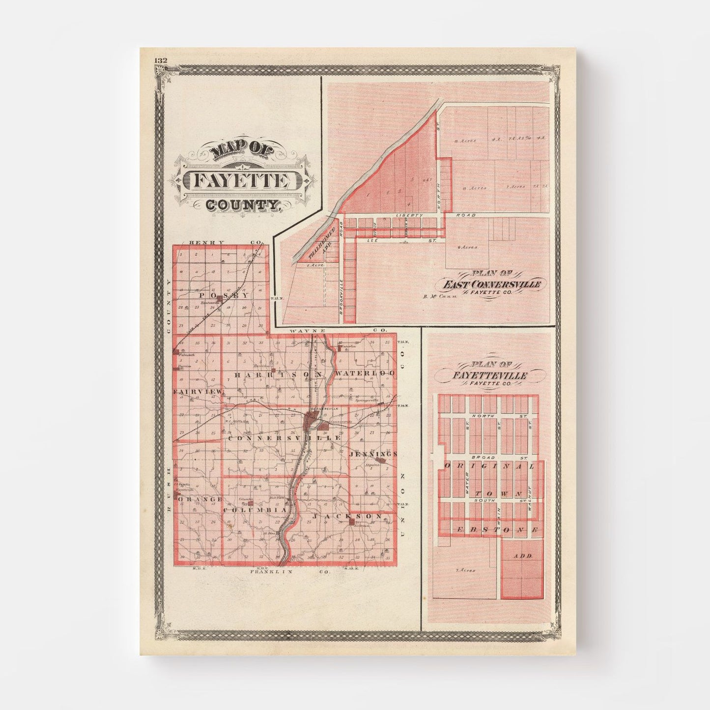 Vintage Map of Fayette County, Indiana, 1876