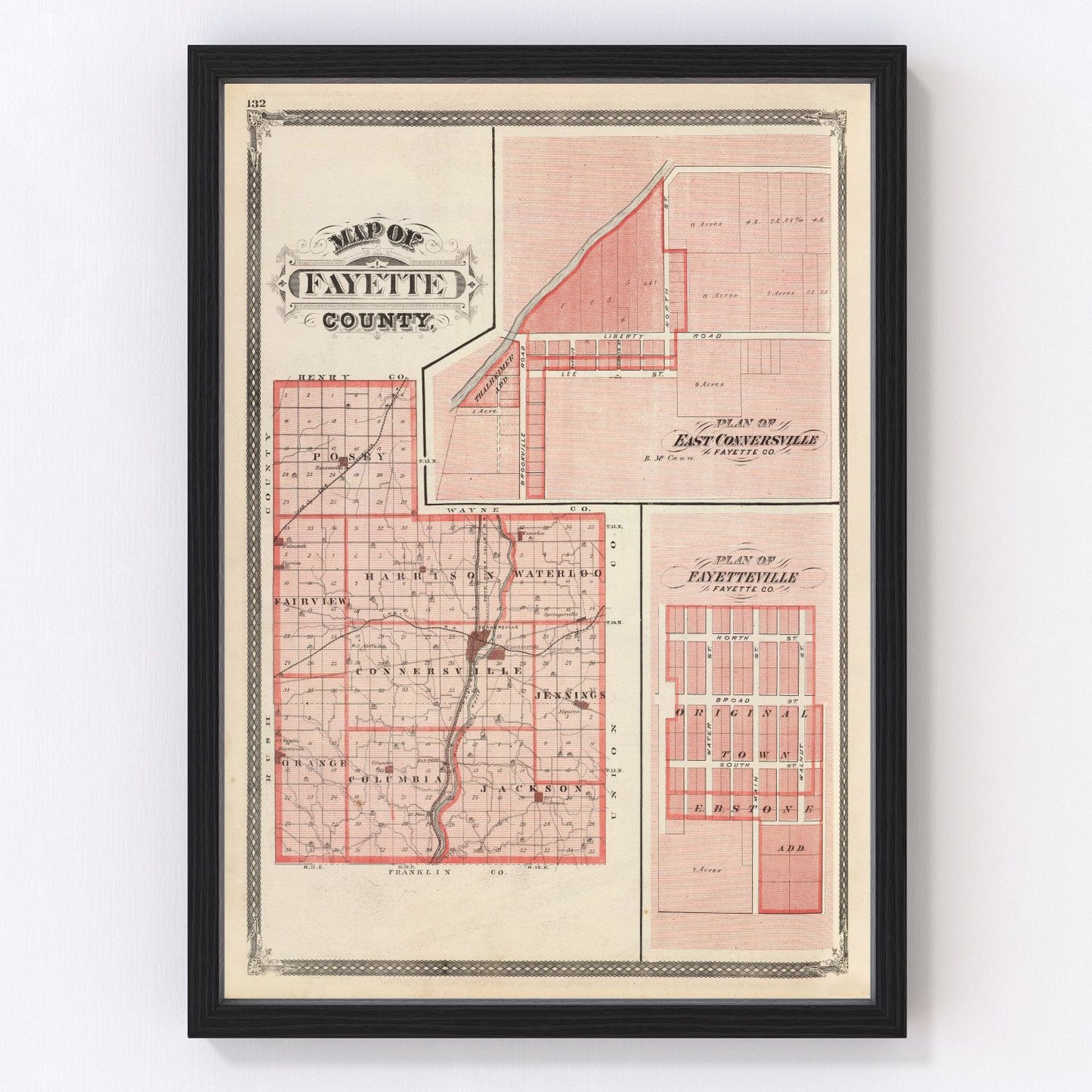 vintage map of Fayette County, Indiana, 1876