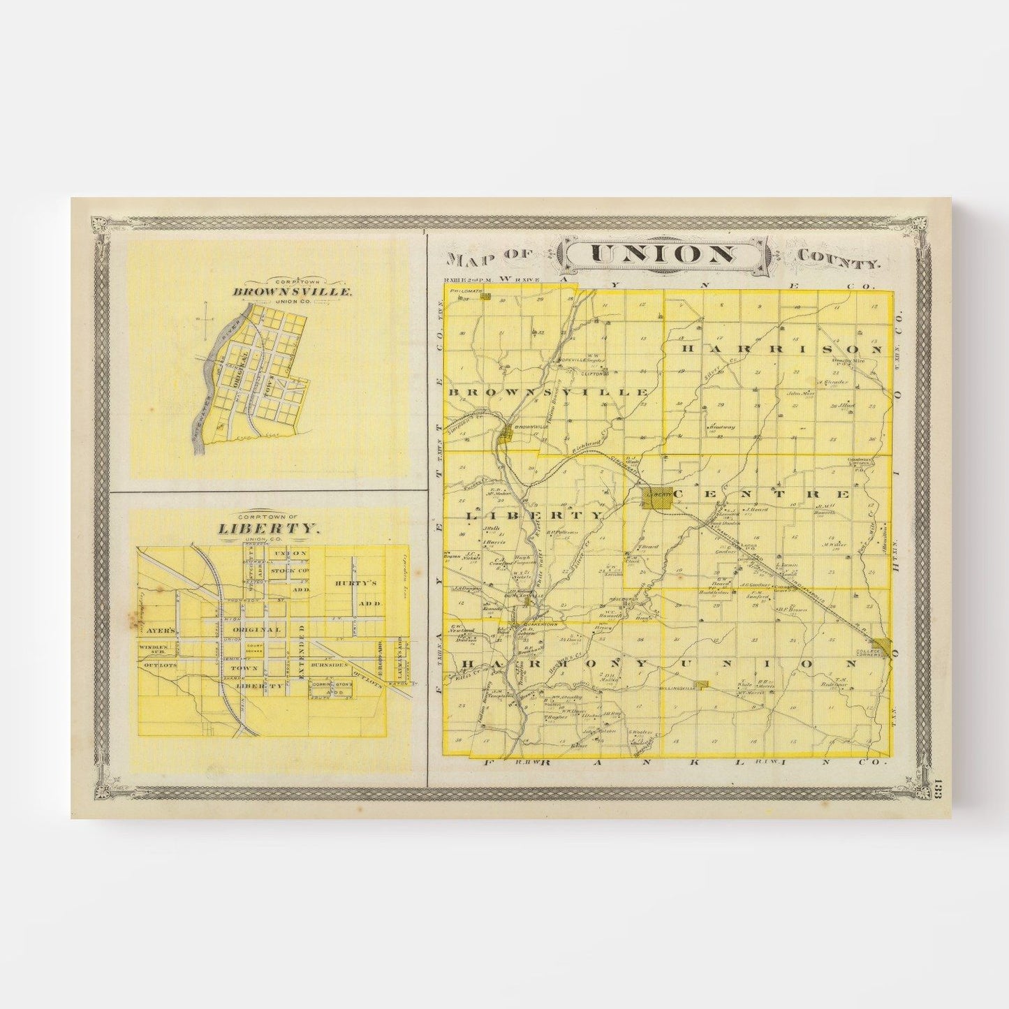 Vintage Map of Union County, Indiana, 1876