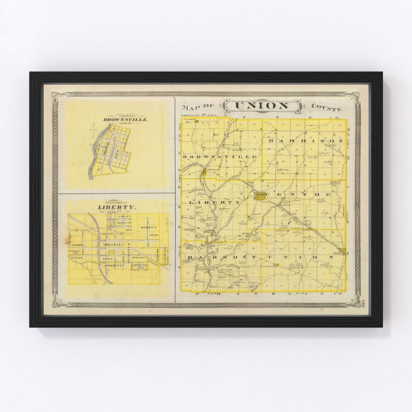 Vintage map of Union County, Indiana, 1876