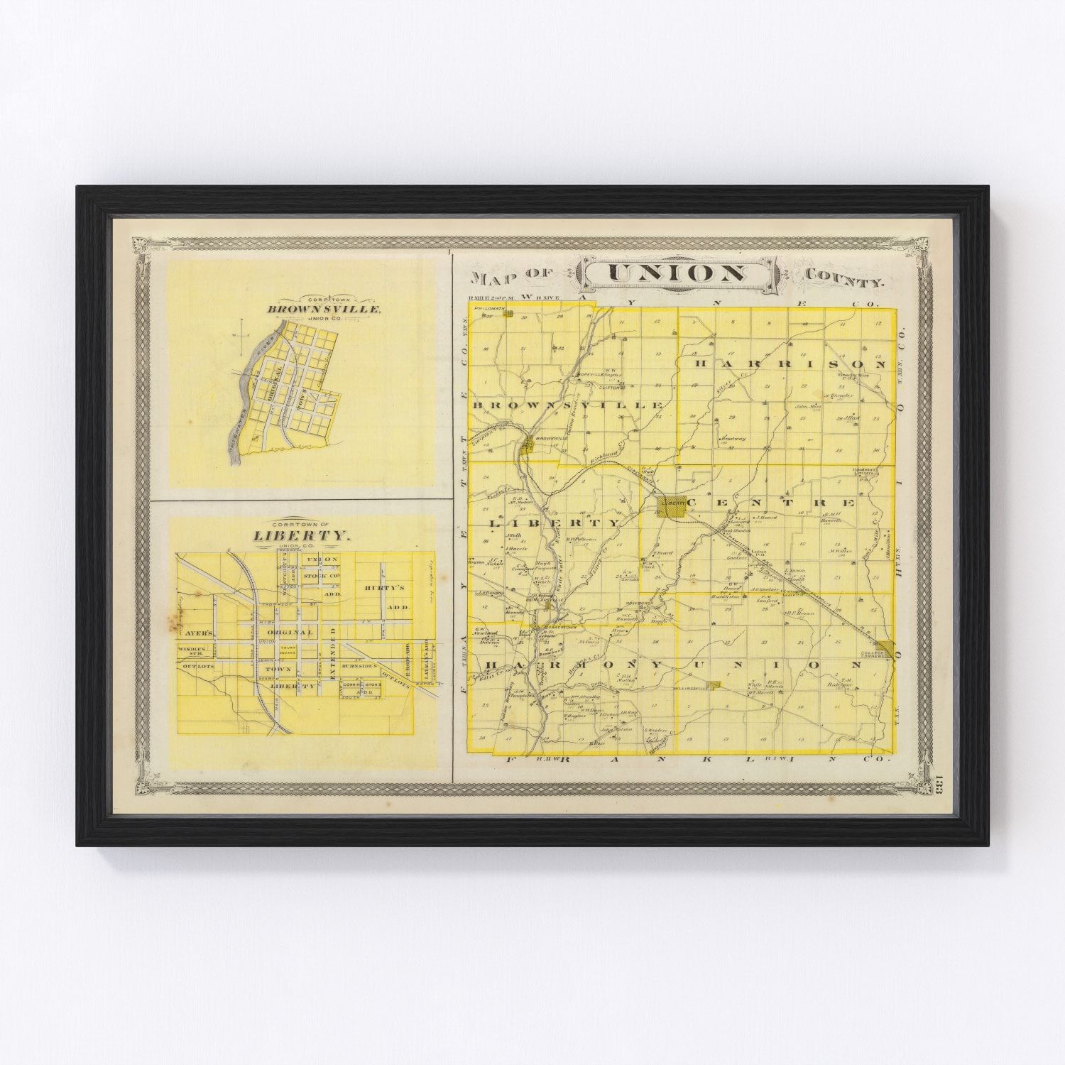 Vintage map of Union County, Indiana, 1876