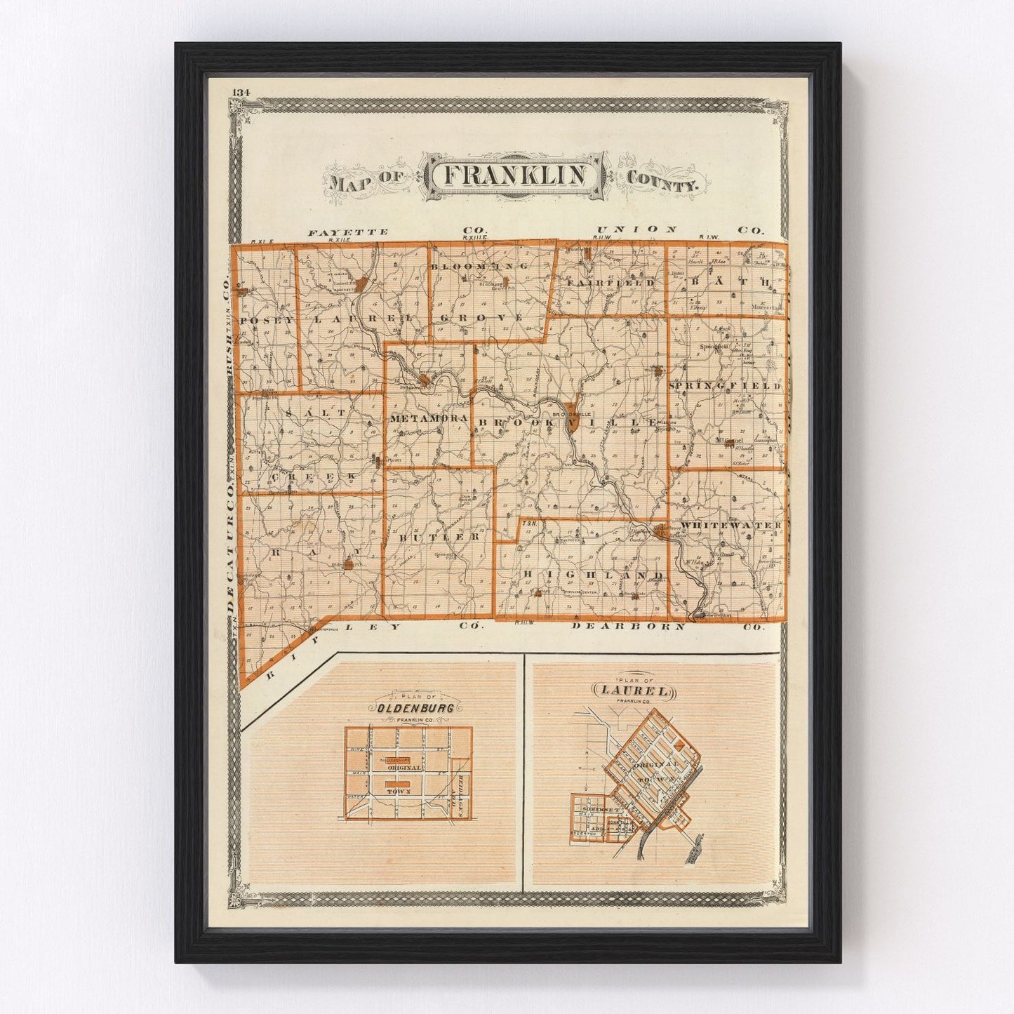 vintage map of Franklin County, Indiana, 1876