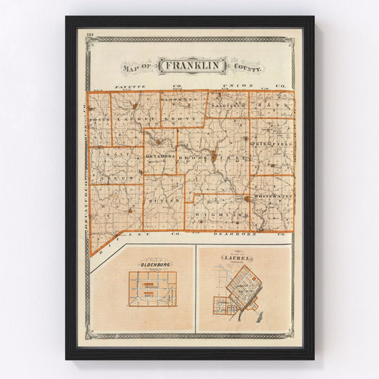 vintage map of Franklin County, Indiana, 1876