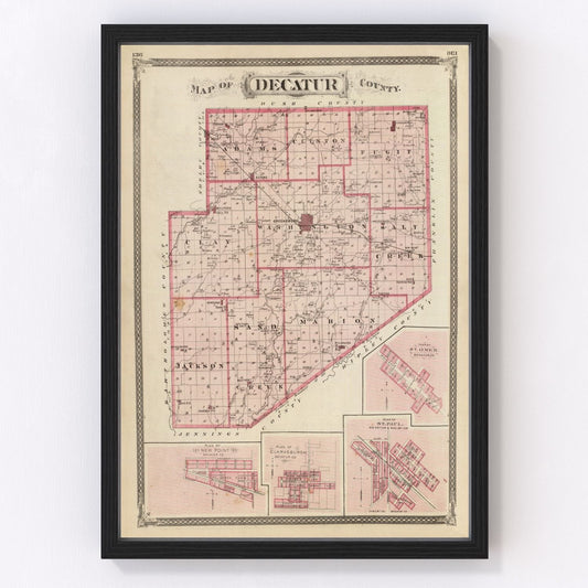 Vintage map of Decatur County, Indiana, 1876