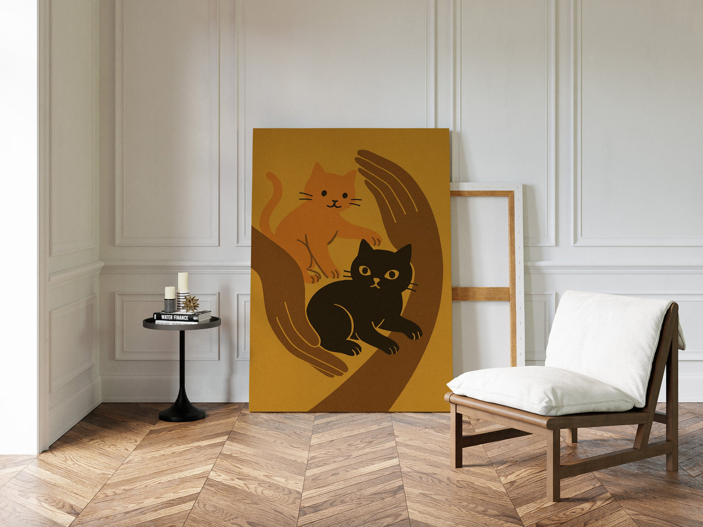 Two Cats Embrace Minimalist Cat Wall Art Print