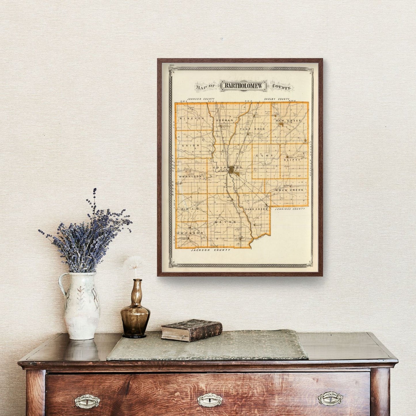 Vintage Map of Bartholomew County, Indiana, 1876