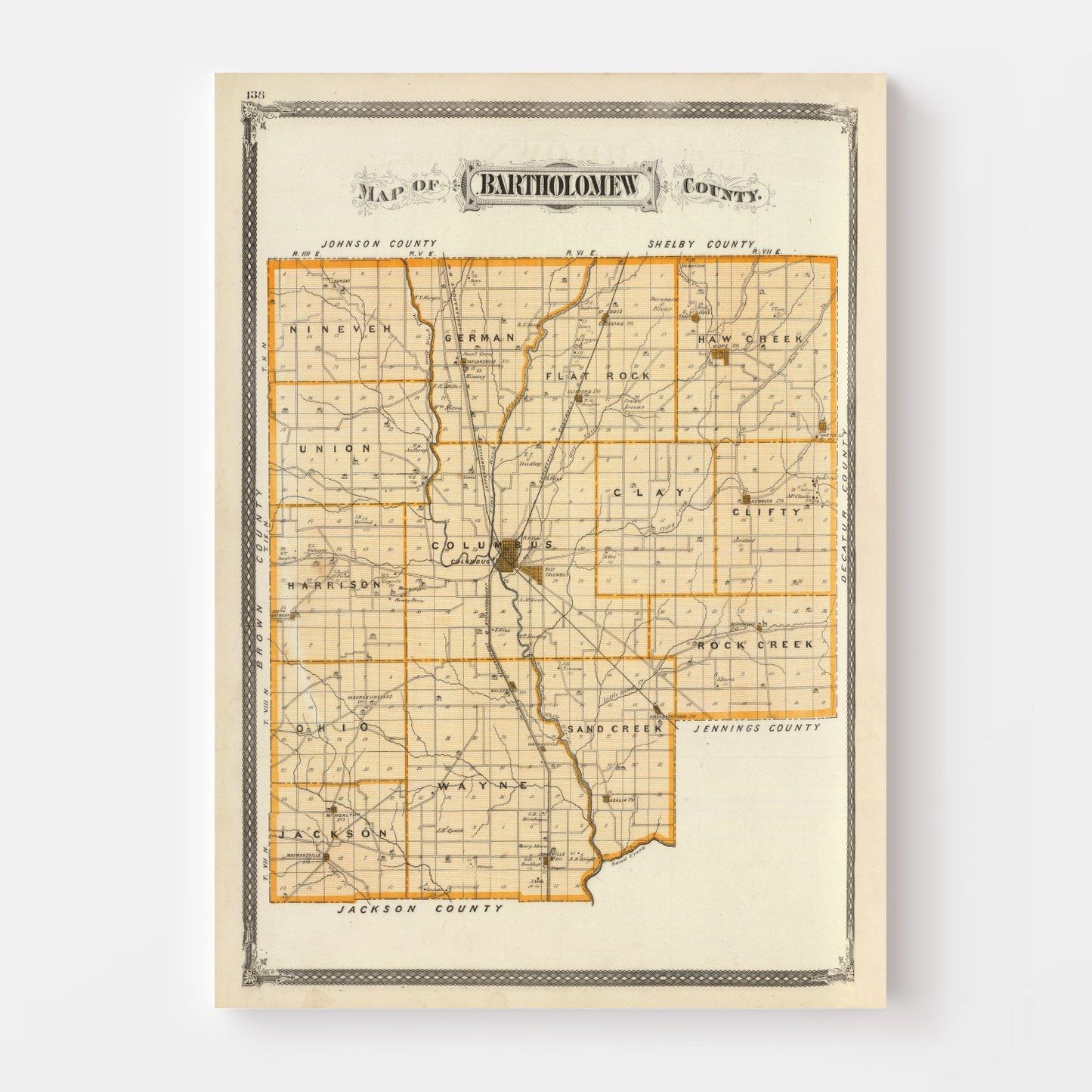 Vintage Map of Bartholomew County, Indiana, 1876