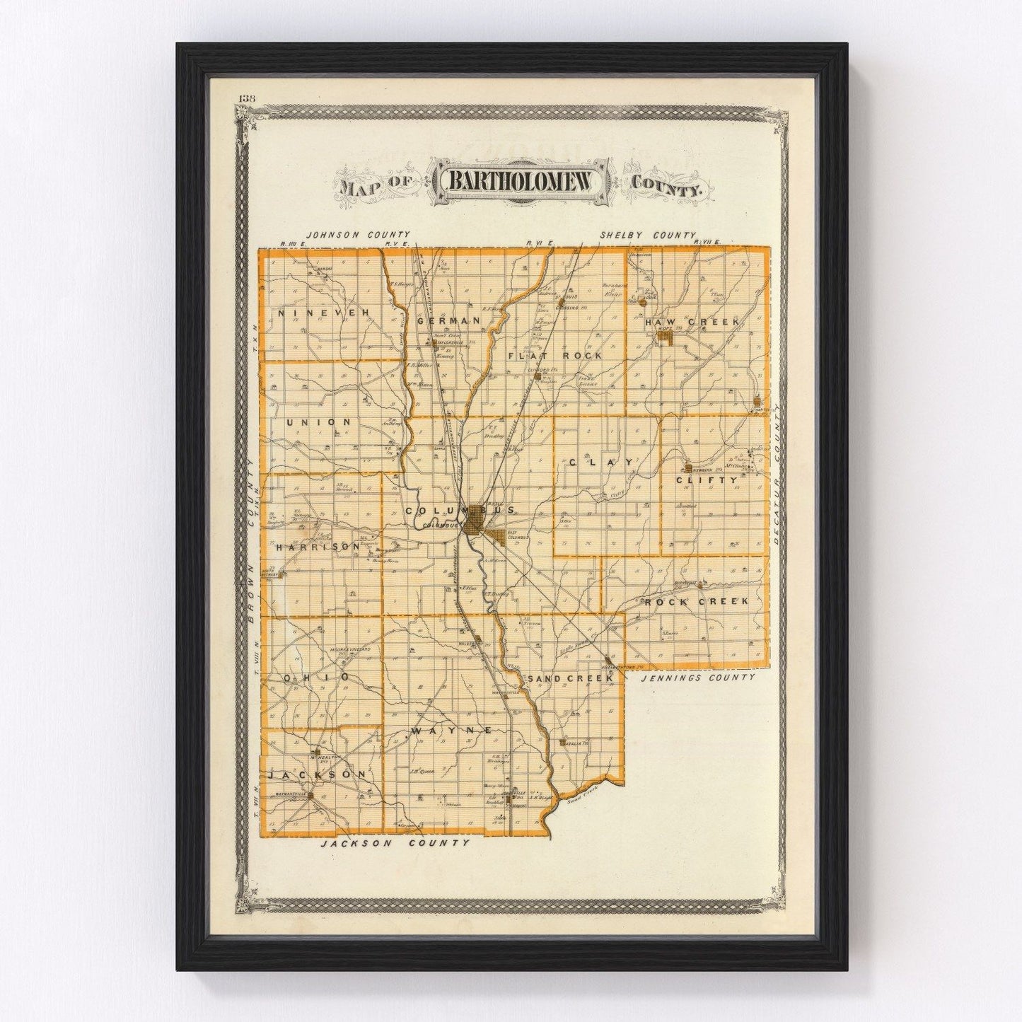 Vintage map of Bartholomew County, Indiana, 1876