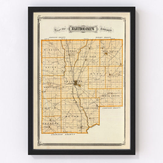 Vintage map of Bartholomew County, Indiana, 1876