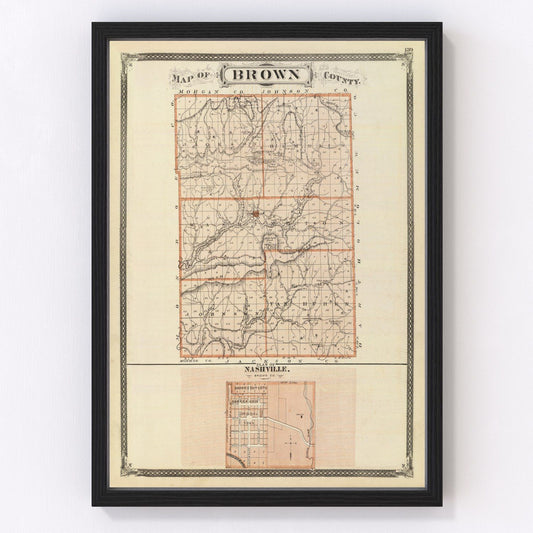 Vintage map of Brown County, Indiana, 1876 - digitally restored cartographic print