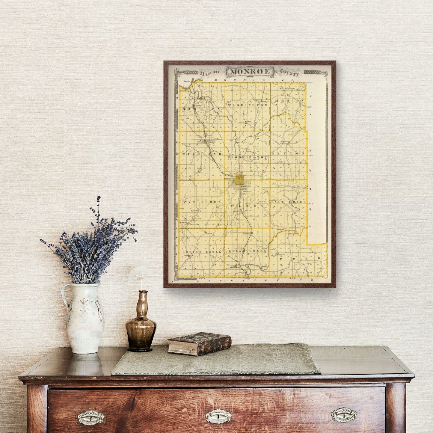 Vintage Map of Monroe County, Indiana, 1876