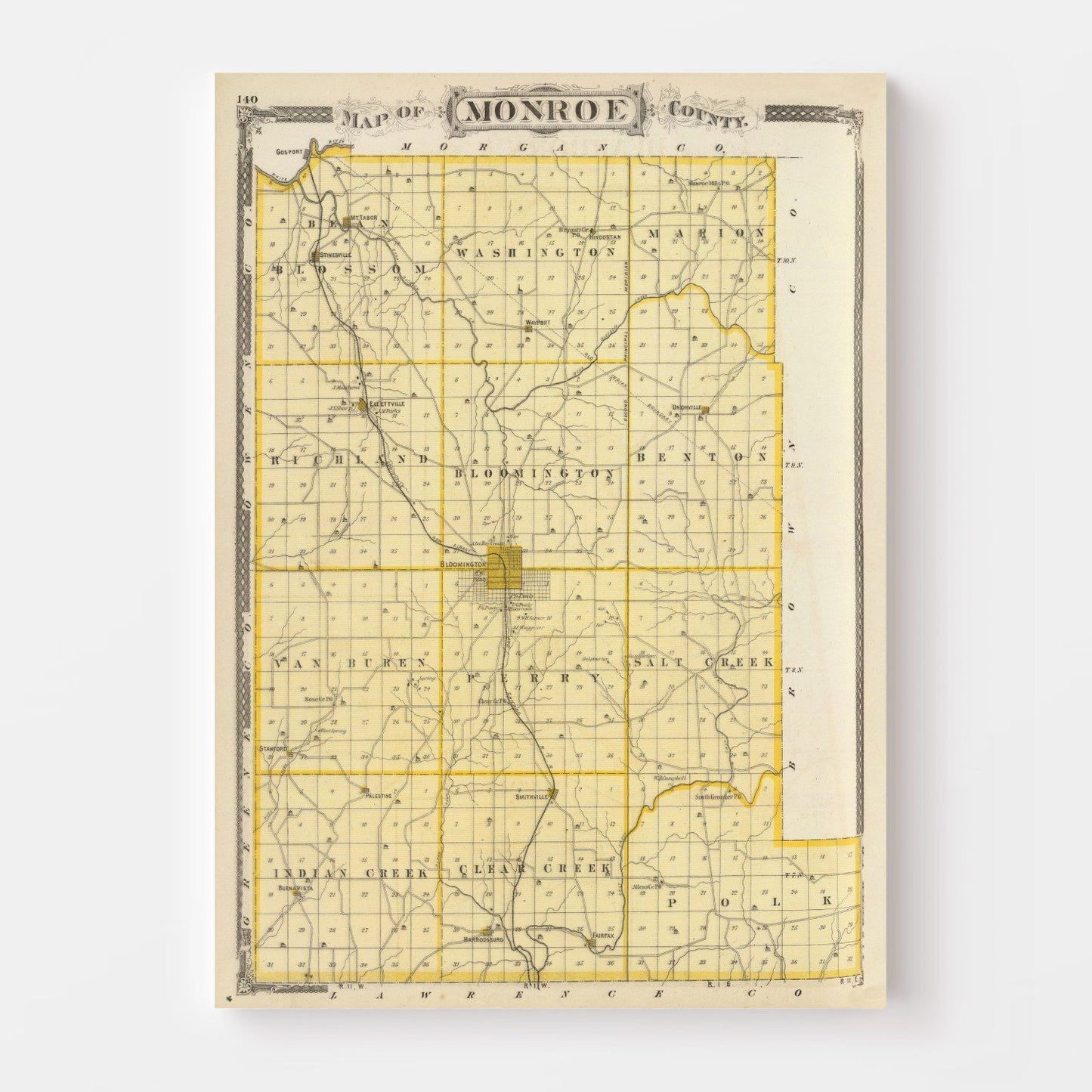 Vintage Map of Monroe County, Indiana, 1876