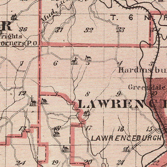 Vintage Map of Dearborn County, Indiana, 1876