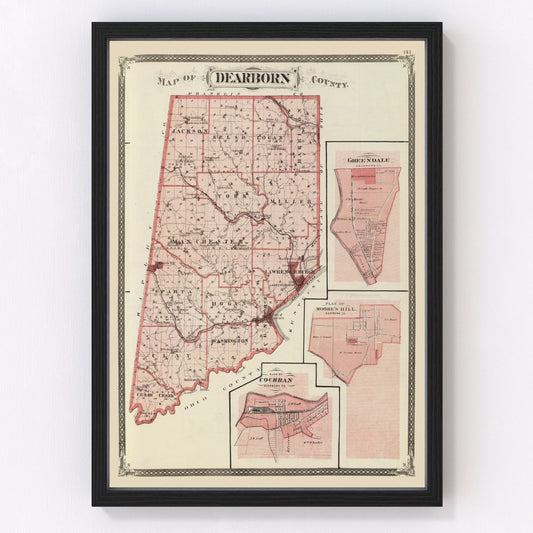 vintage map of Dearborn County, Indiana, 1876