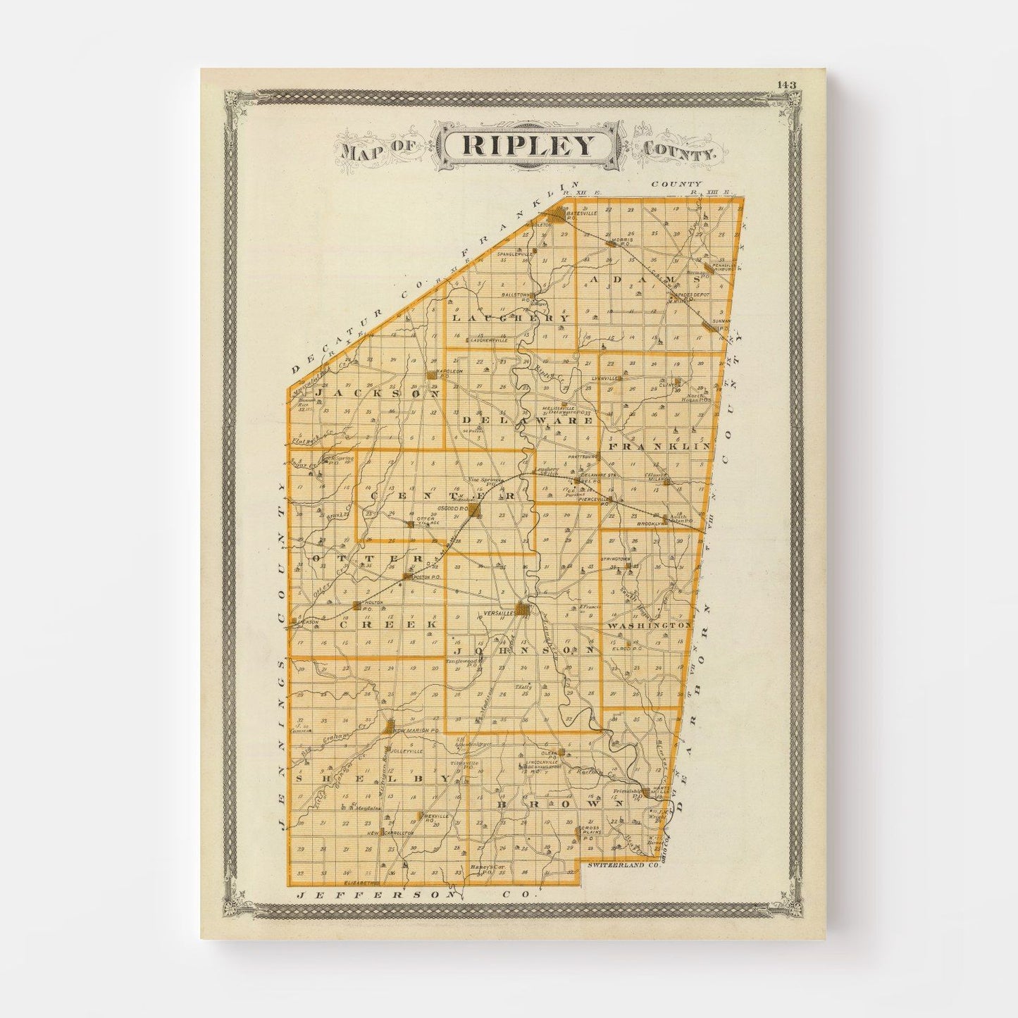 Vintage Map of Ripley County, Indiana, 1876