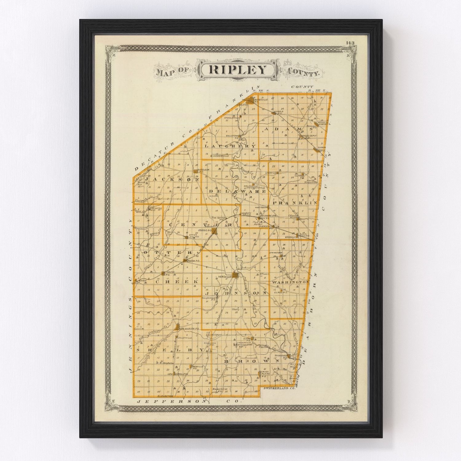 Vintage map of Ripley County, Indiana, 1876