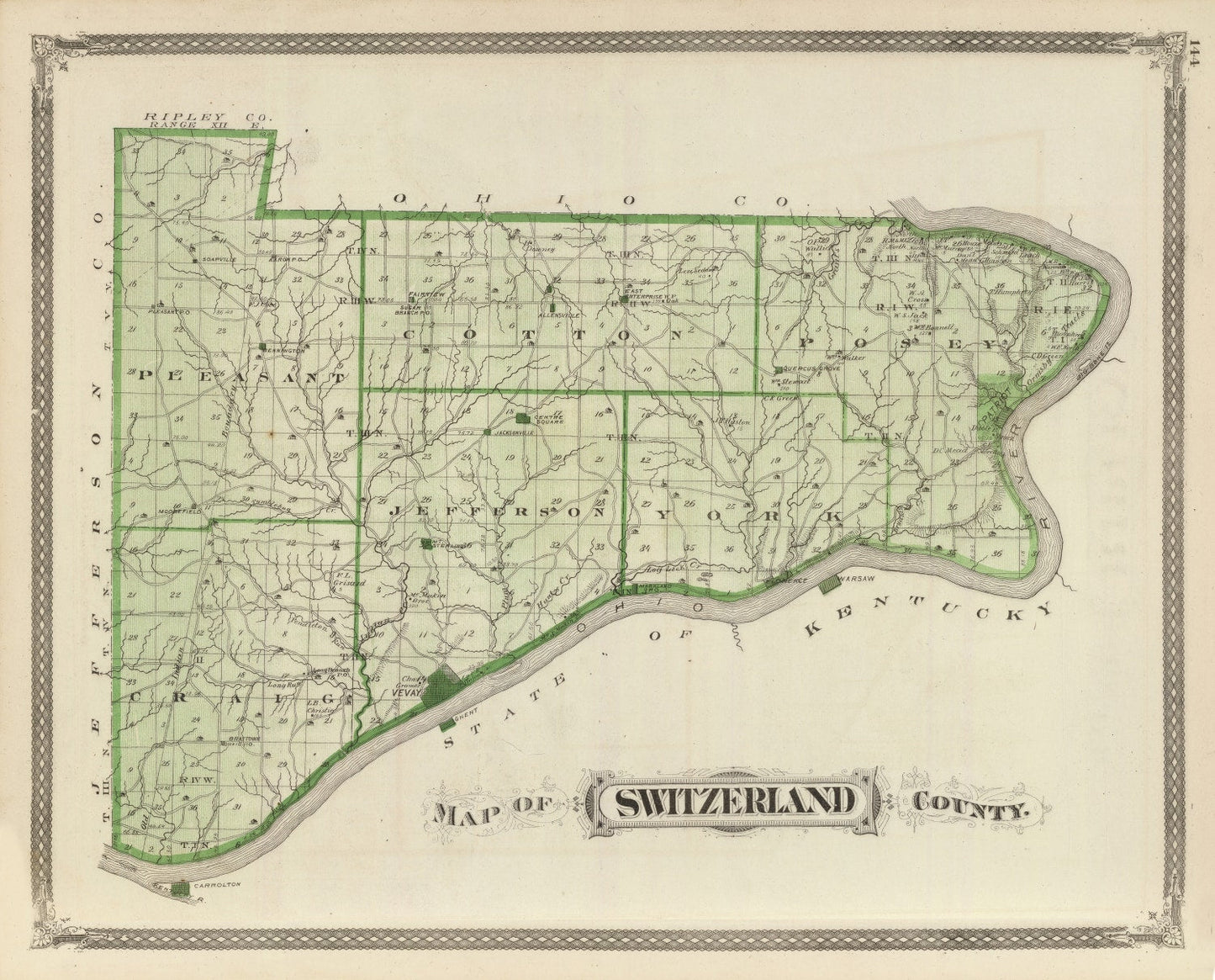 Vintage Map of Switzerland County, Indiana, 1876