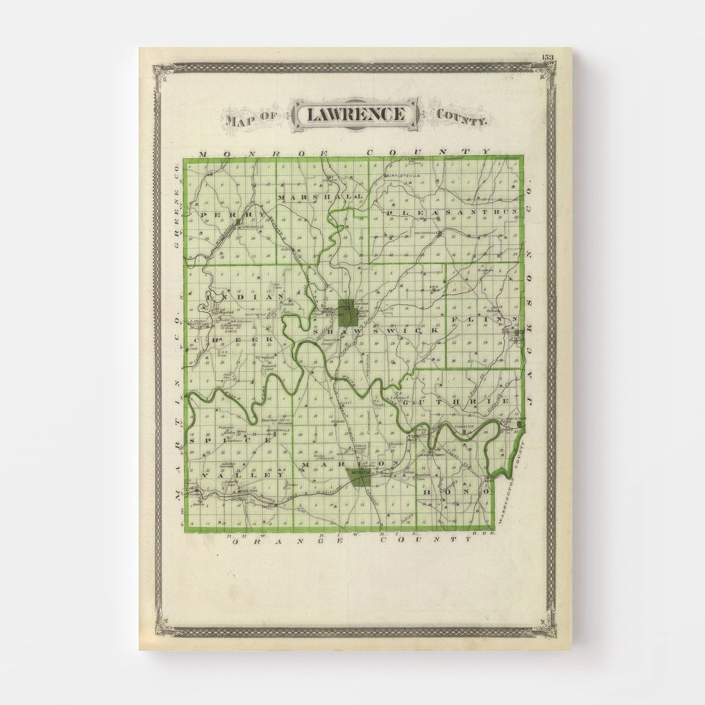 Vintage Map of Lawrence County, Indiana, 1876