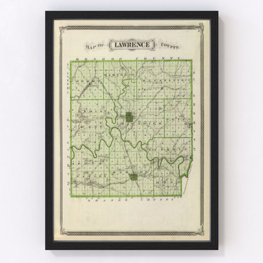 Vintage map of Lawrence County, Indiana, 1876