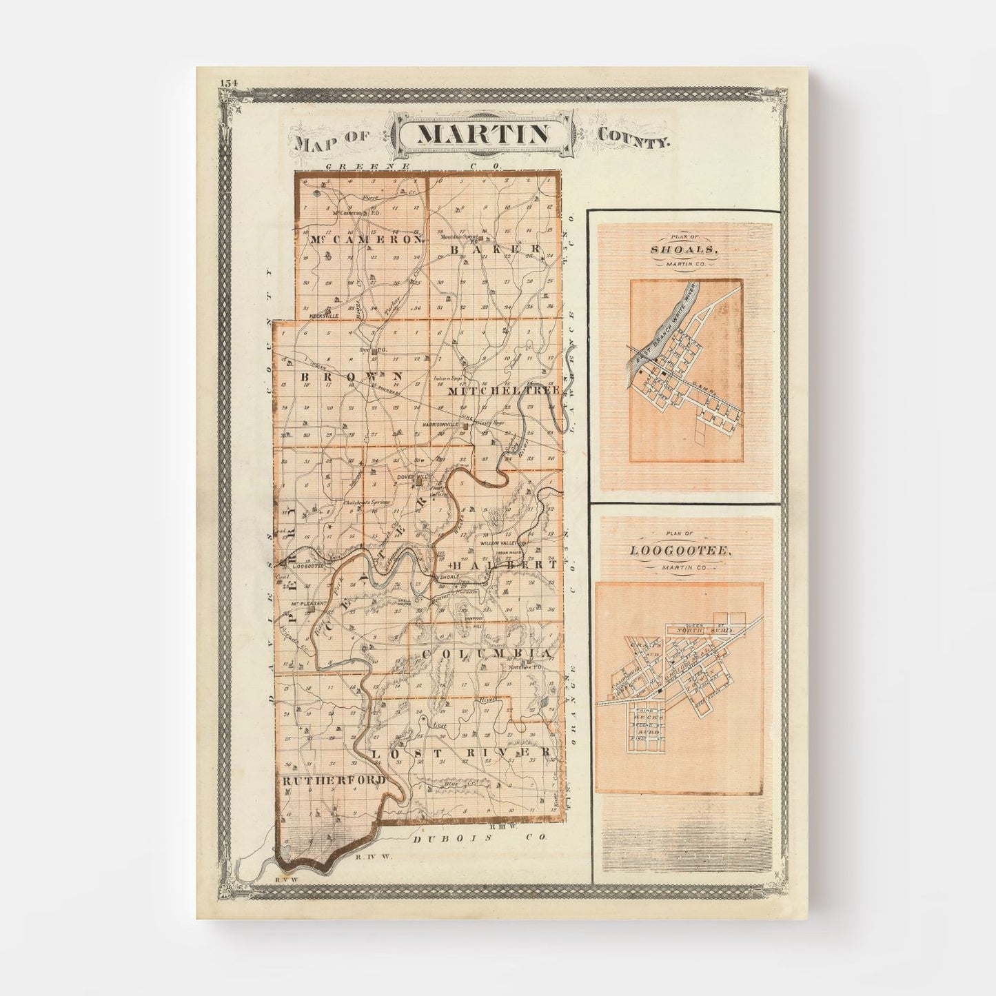 Vintage Map of Martin County, Indiana, 1876