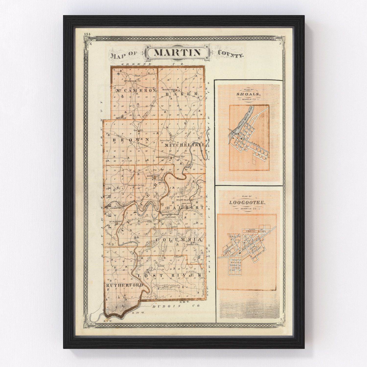 Vintage map of Martin County, Indiana, 1876