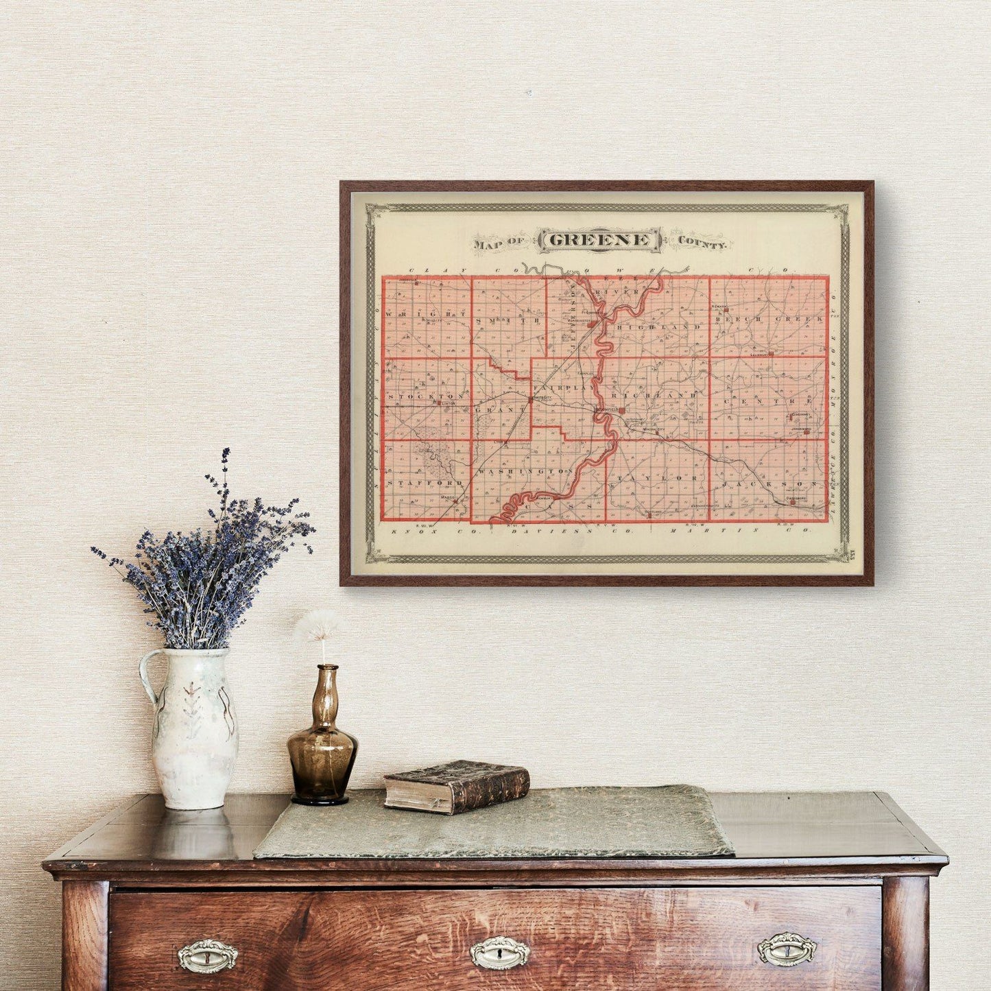 Vintage Map of Greene County, Indiana, 1876