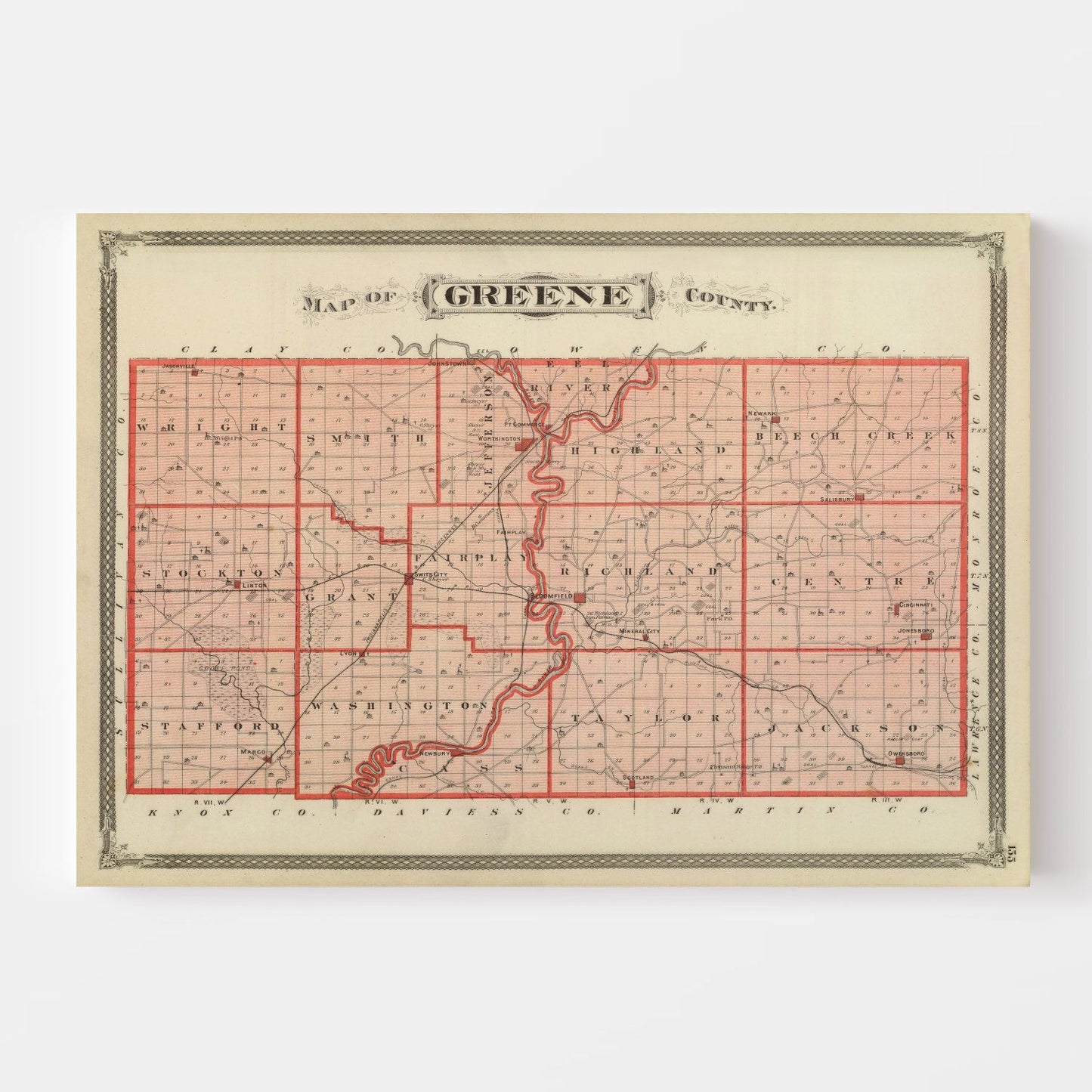 Vintage Map of Greene County, Indiana, 1876