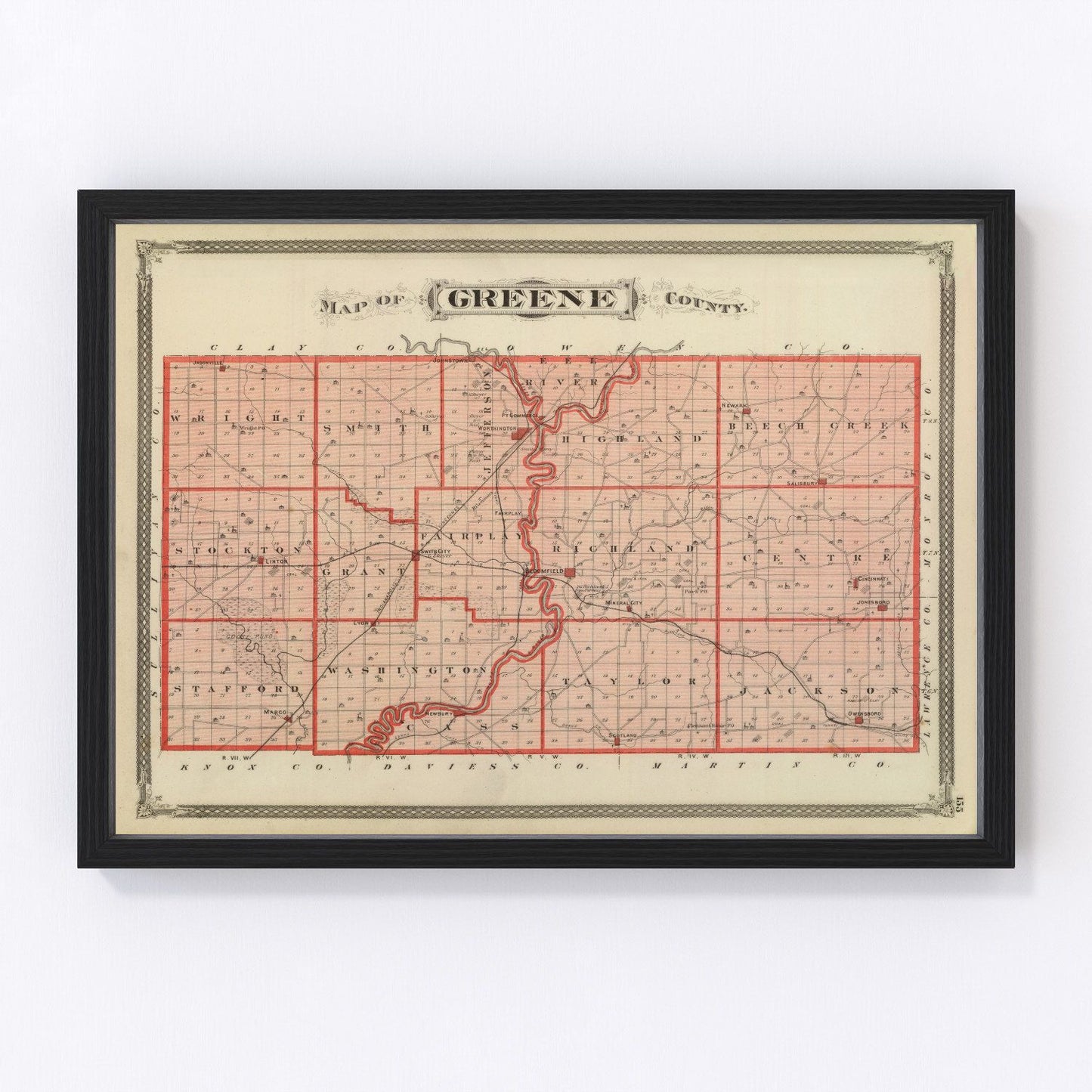 vintage map of Greene County, Indiana, 1876