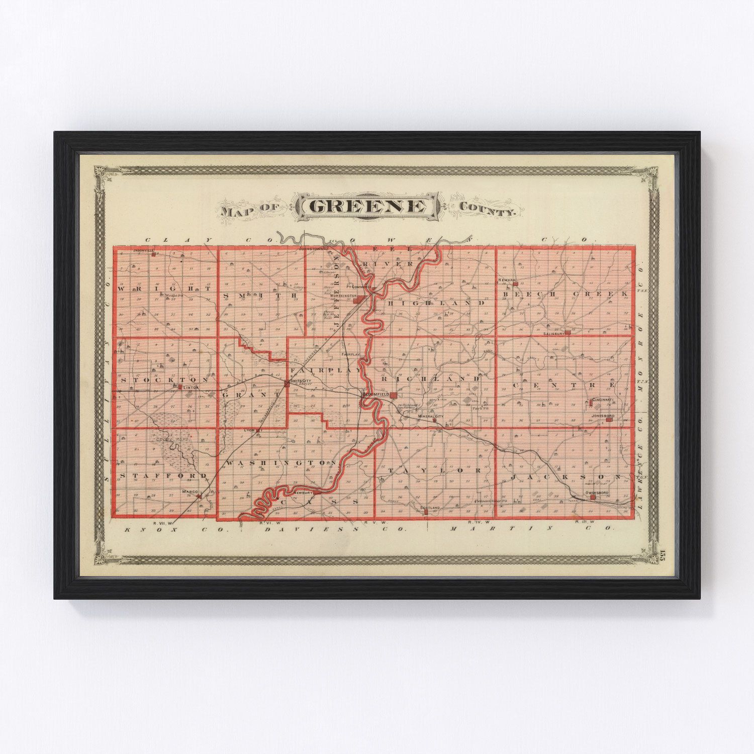 vintage map of Greene County, Indiana, 1876