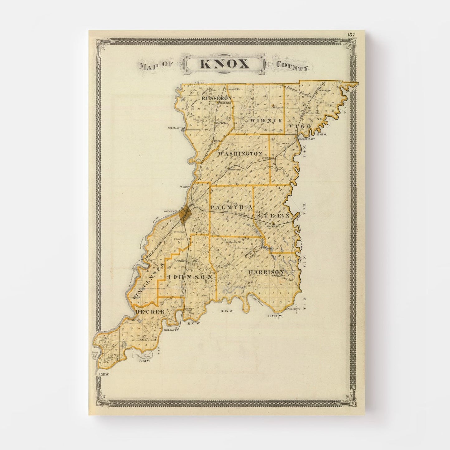Vintage Map of Knox County, Indiana, 1876