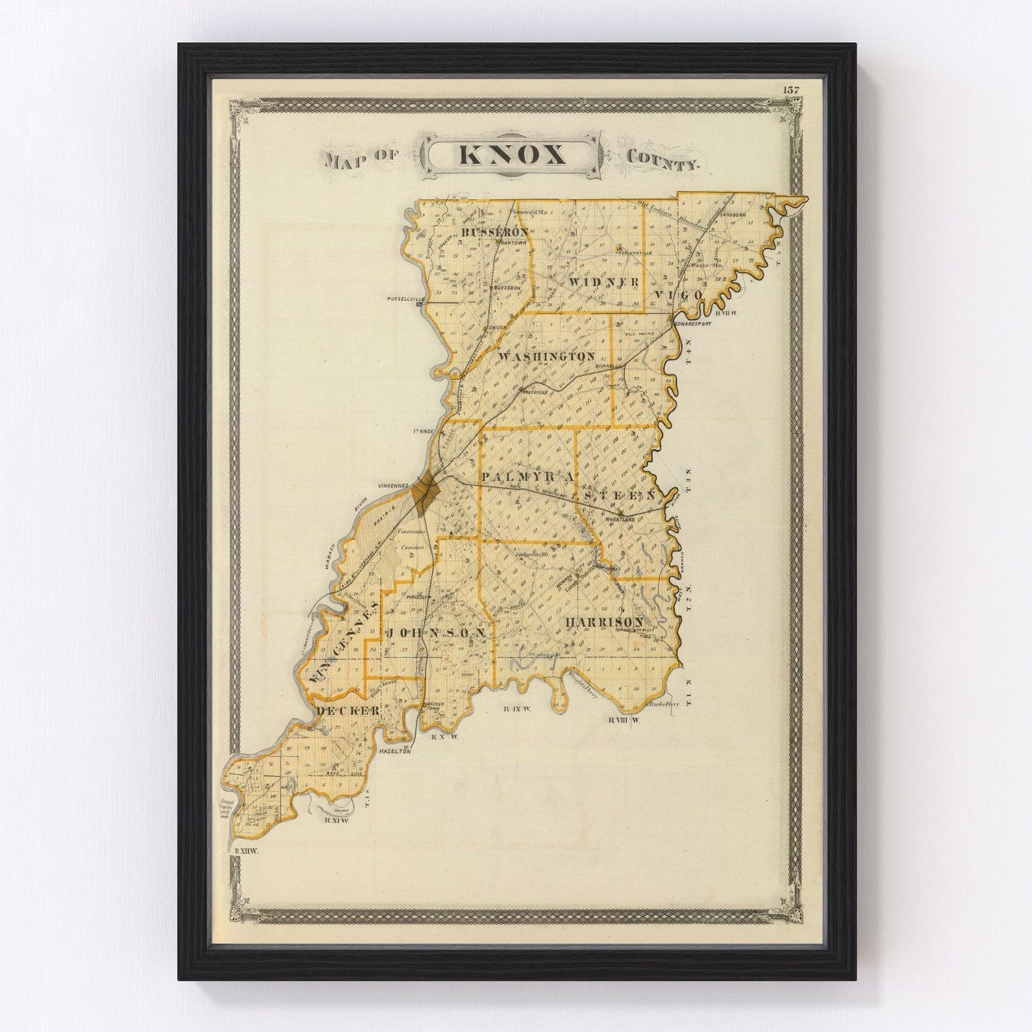 vintage map of Knox County, Indiana, 1876
