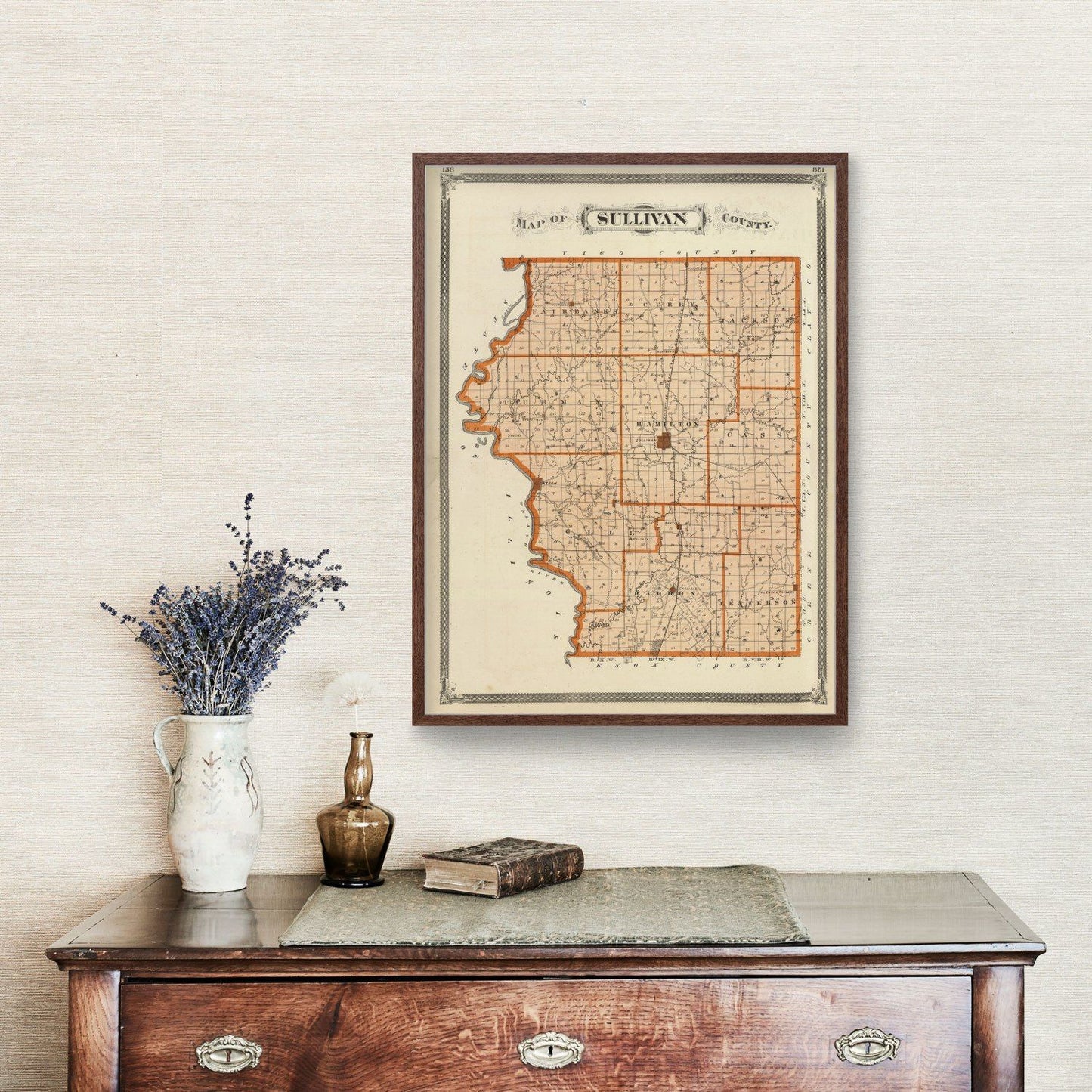 Vintage Map of Sullivan County, Indiana, 1876