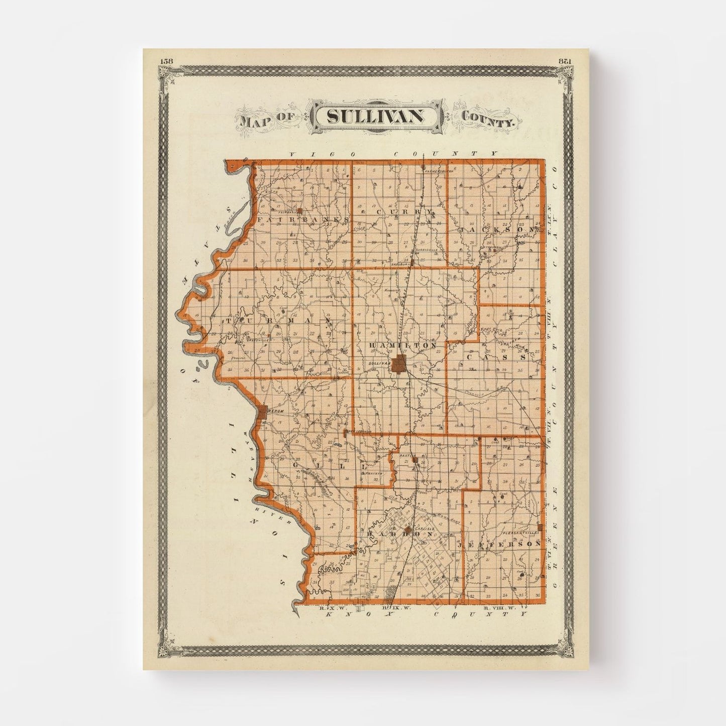Vintage Map of Sullivan County, Indiana, 1876