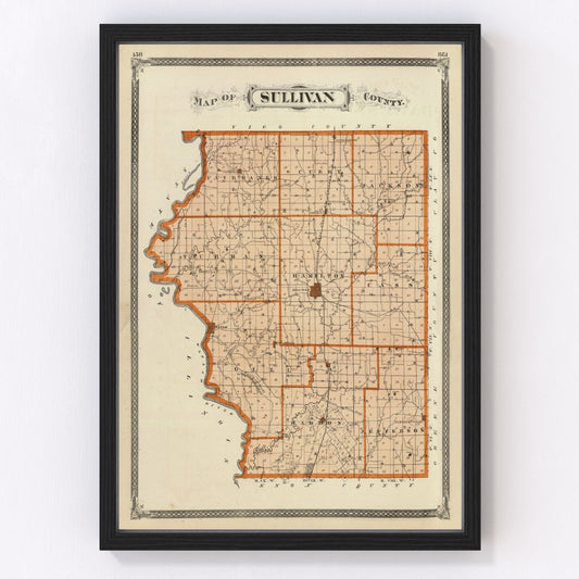 Vintage map of Sullivan County, Indiana, 1876