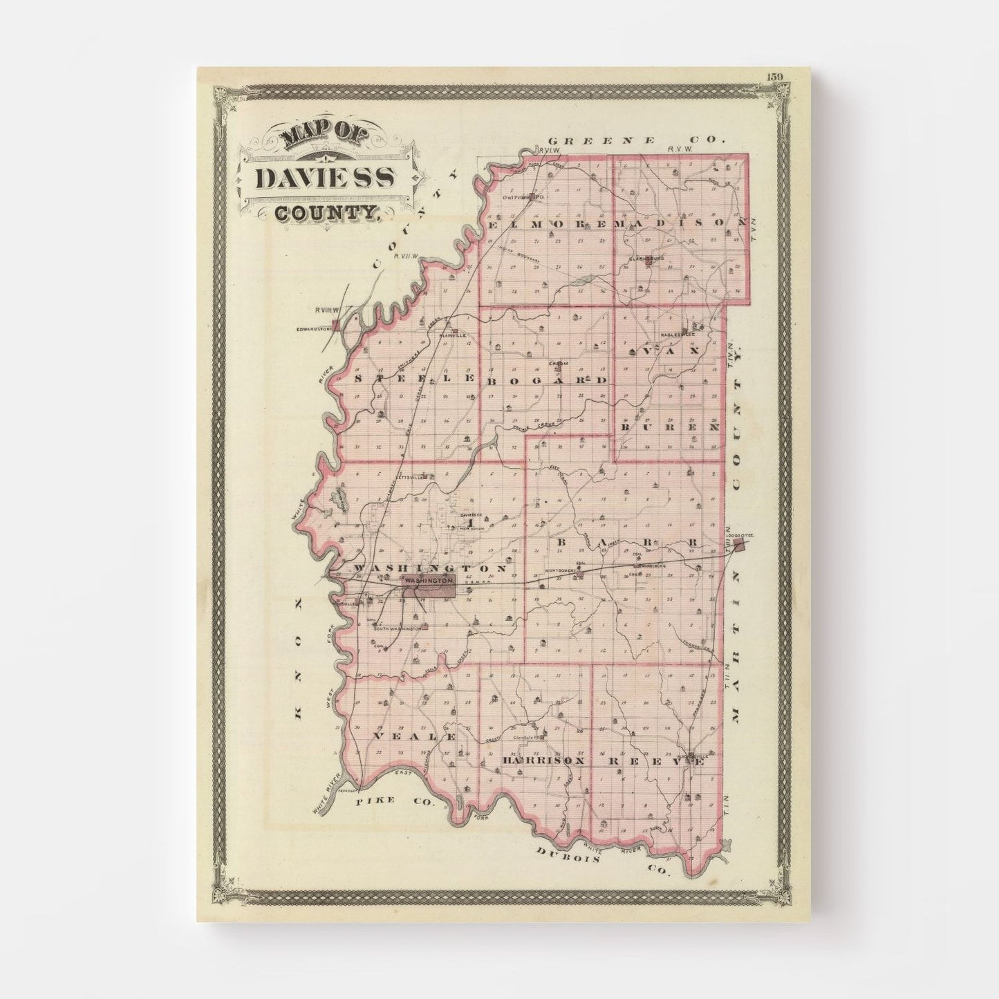 Vintage Map of Daviess County, Indiana, 1876