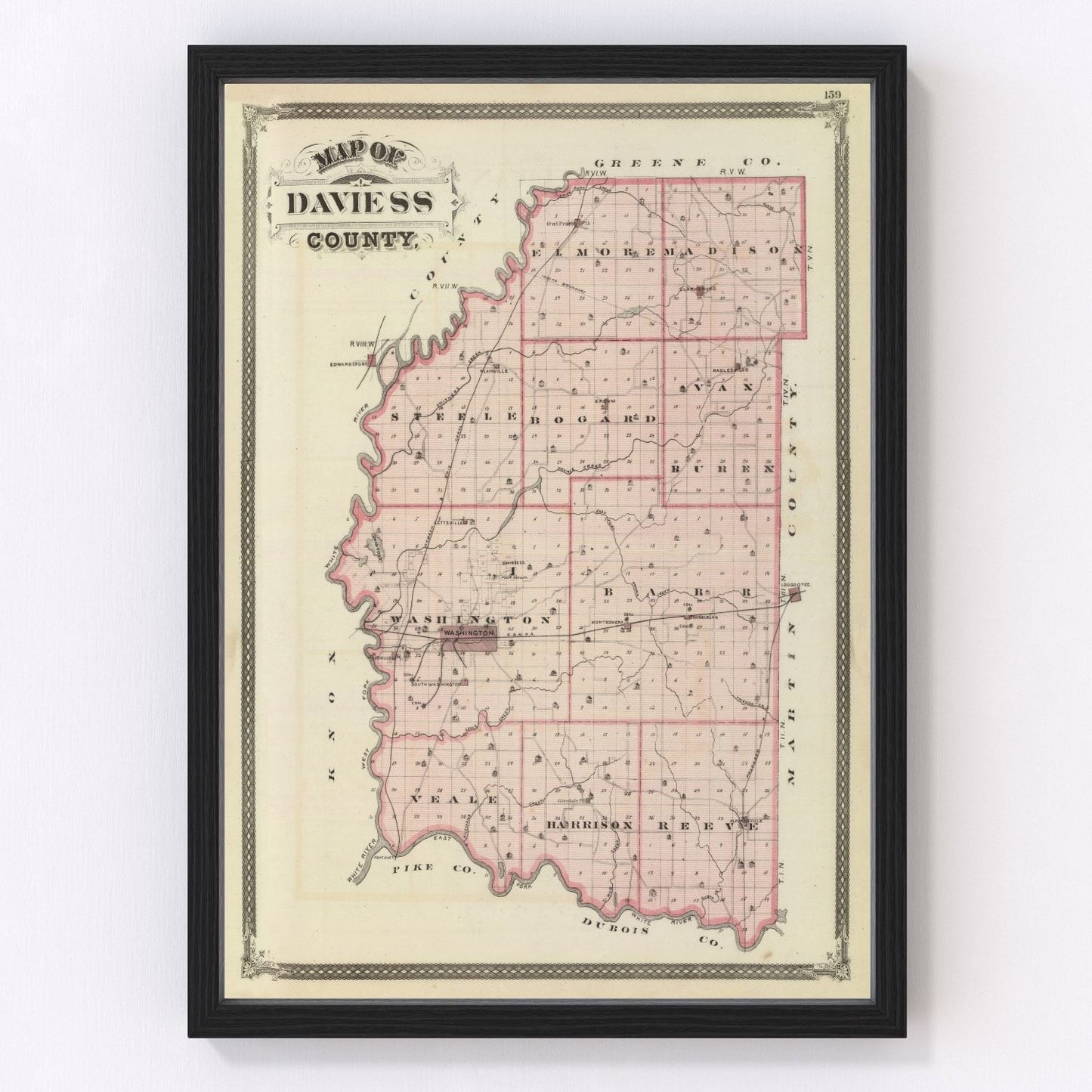Vintage map of Daviess County, Indiana, 1876