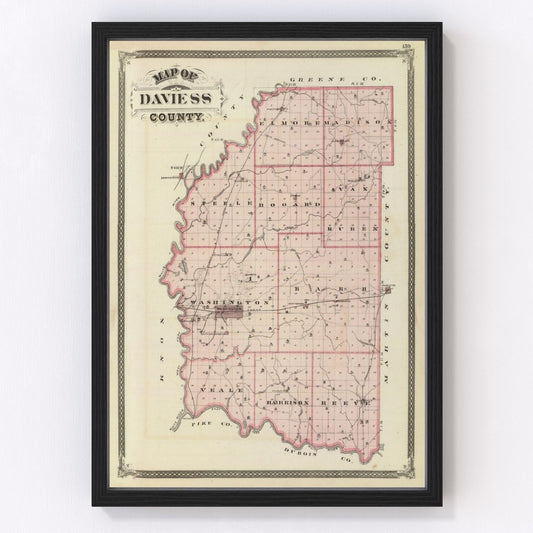 Vintage map of Daviess County, Indiana, 1876